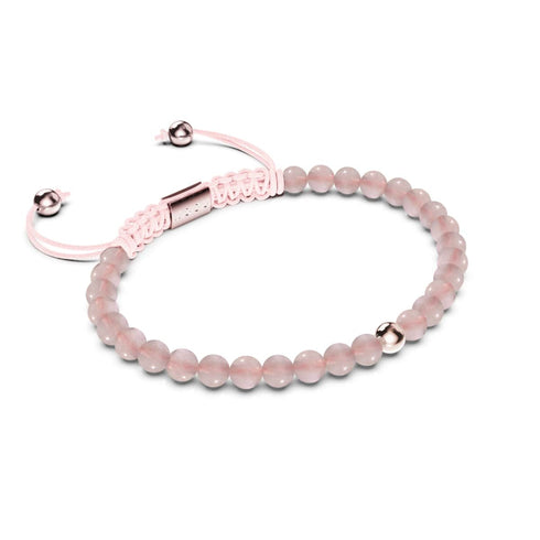 Quartz rose | Or Rose Vermeil | Bracelet en macramé avec pierres précieuses Focus